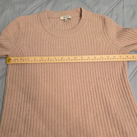 Madewell Pale Pink Wool Blend Ribbed Sweater Sz S Crew Neck Soft Flared Sleeves - Picture 3 of 8
